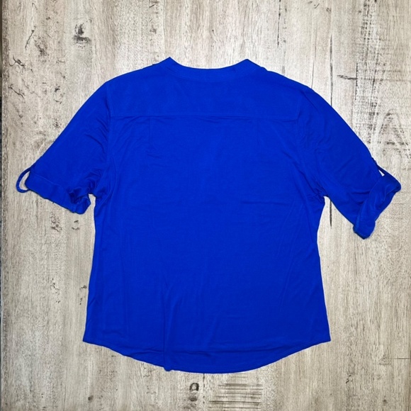 Calvin Klein Rolled Short Sleeve V-Neck Blouse - Picture 2 of 8